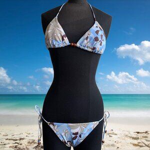 Billabong BLUE CRUSH era Vintage bikini blue floral beaded triangle low rise